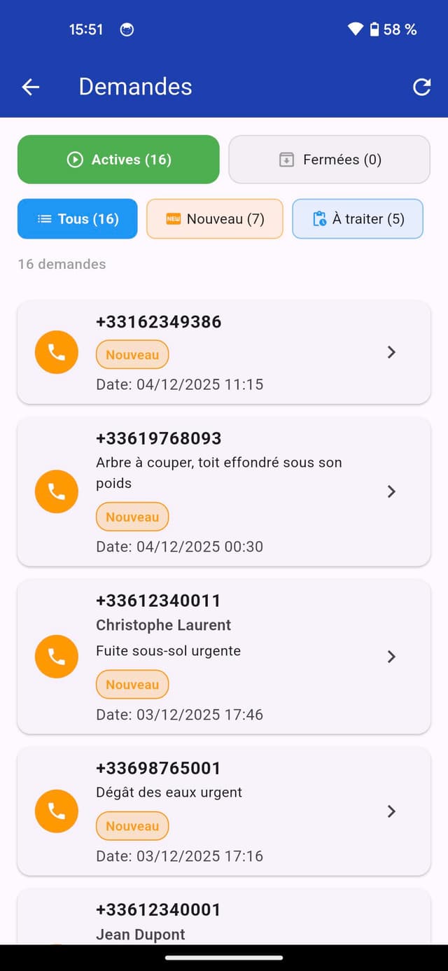 Liste des demandes Binôme Mobile
